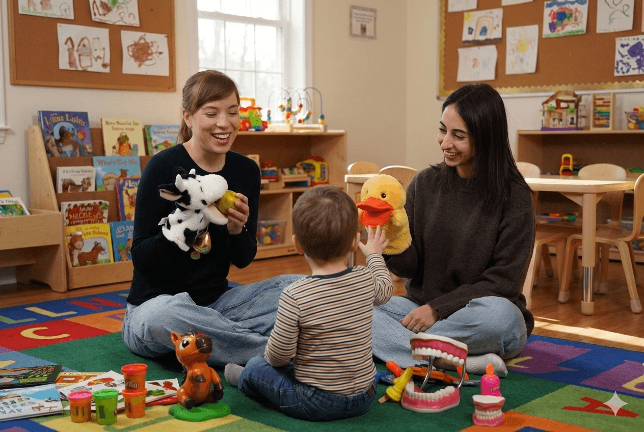 Sab and Gina in a classroom